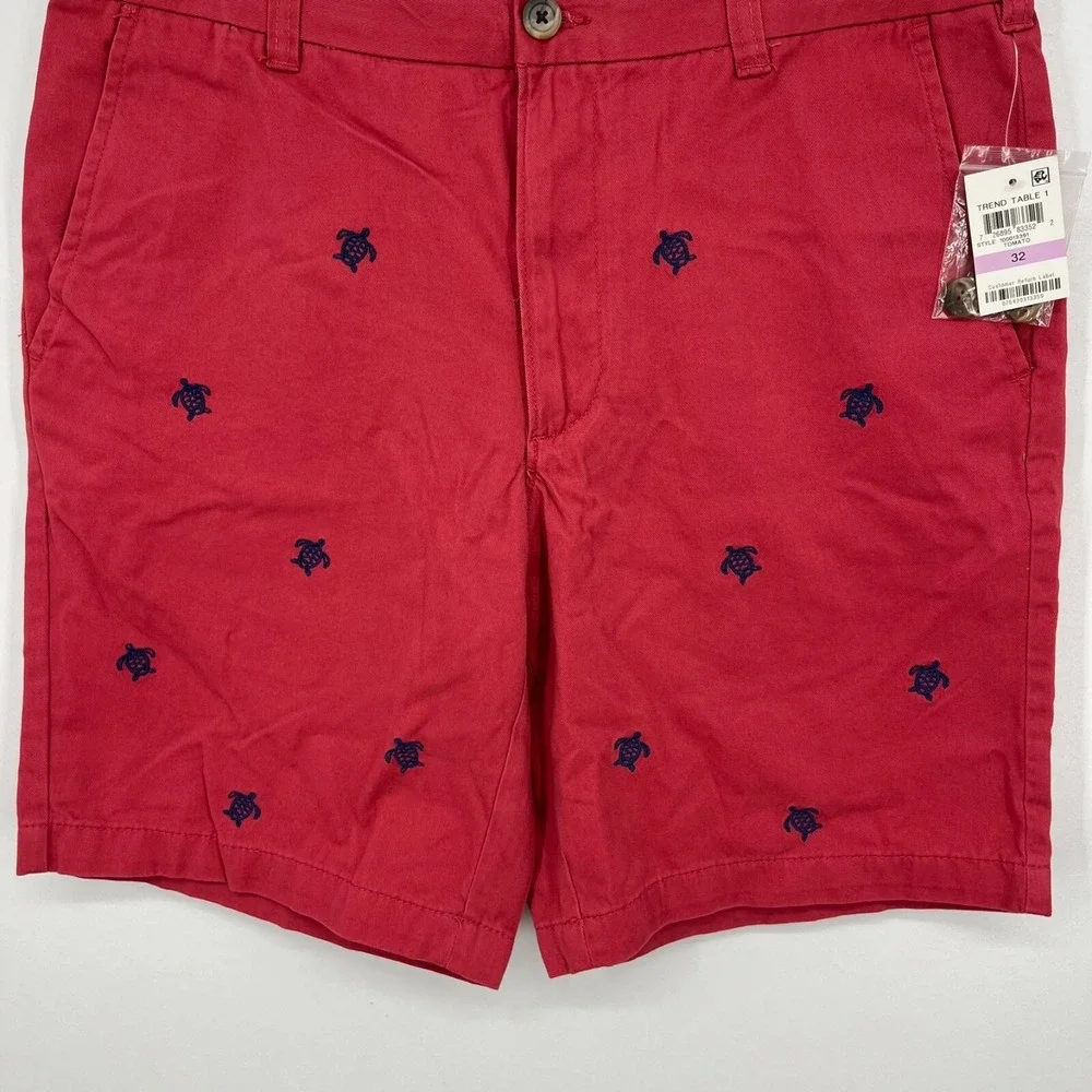Club Room Chino Shorts Men's 32 Red Turtle Print Flat Front 9